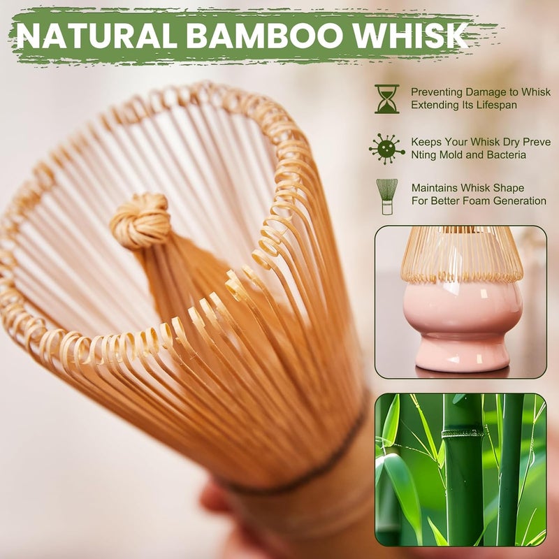RANERANE Matcha Whisk Set, Lotus Gradient Pink Ceramic Matcha Set Includes Matcha Bowl, Matcha Whisk (Chasen) and Holder, Sifter, Bamboo Scoop & Spoon - 6 Pcs Matcha Kit for Matcha Lovers - Image 3